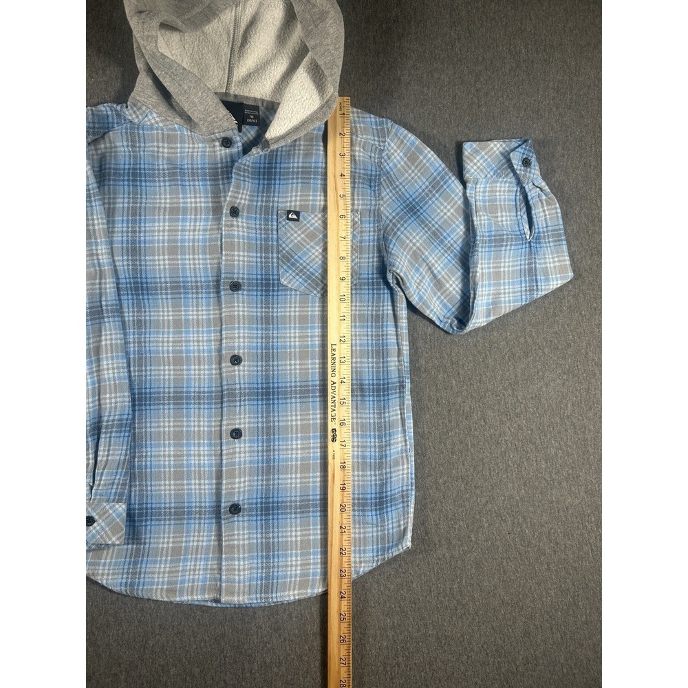 Quiksilver Boys Blue Plaid Hooded Flannel Shirt Size M (10/12) - Picture 5 of 7